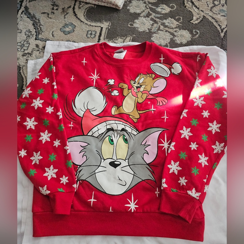Tom & Jerry Unisex Christmas Reindeer Sweatshirt / Sports Grey XS 1
